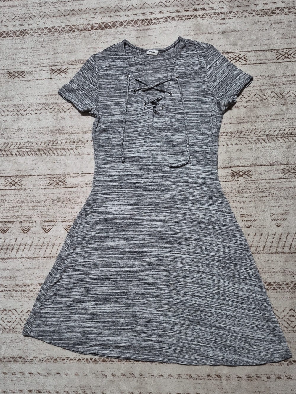 Garage Grey Marled Lace-Up Short Sleeve Dress